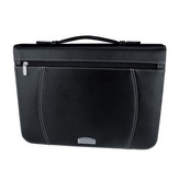 Mustast nahast rõngasklambritega mapp